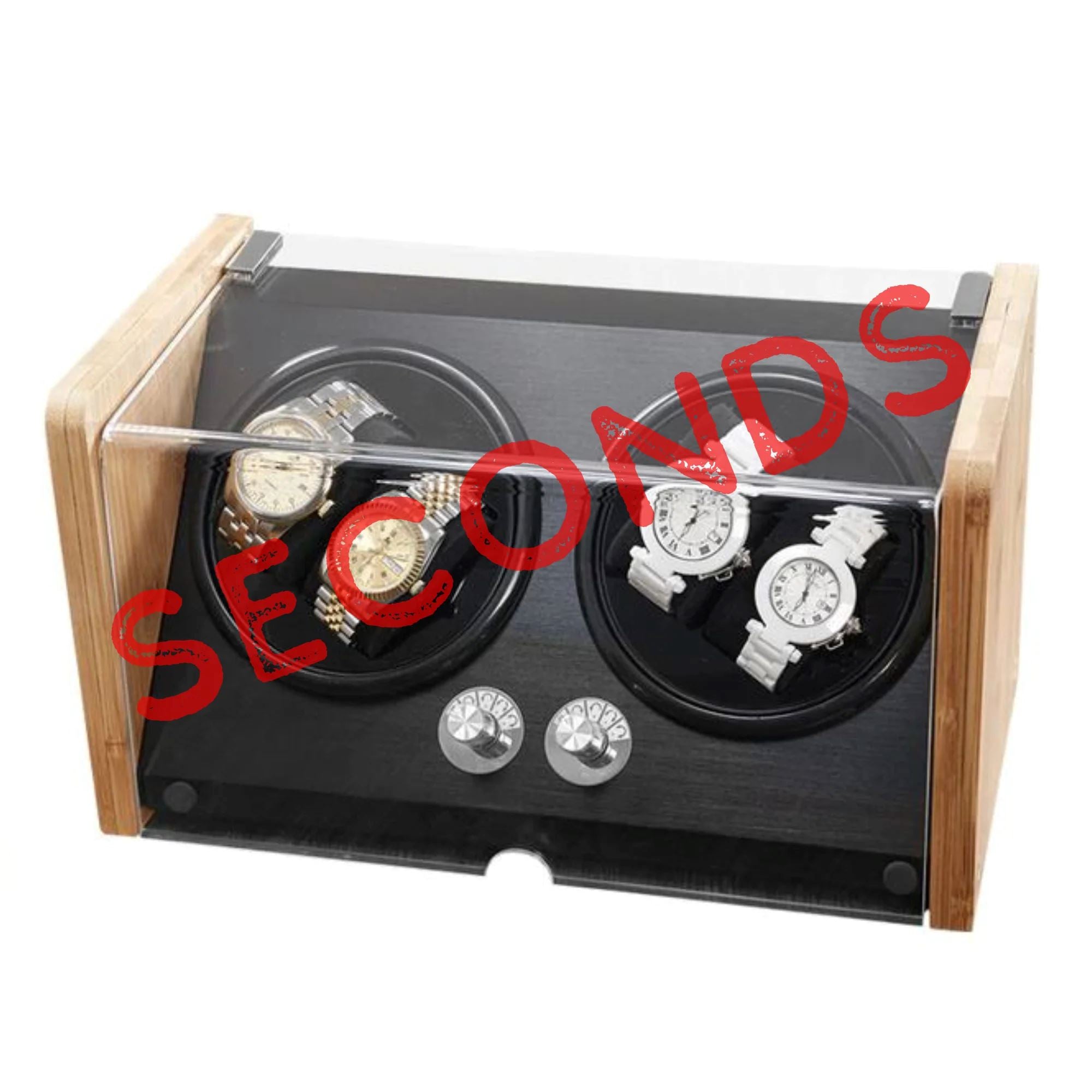 Seconds - BLAQ Bamboo/Black Watch Winder Box for 4 Watches (c) Seconds Clinks
