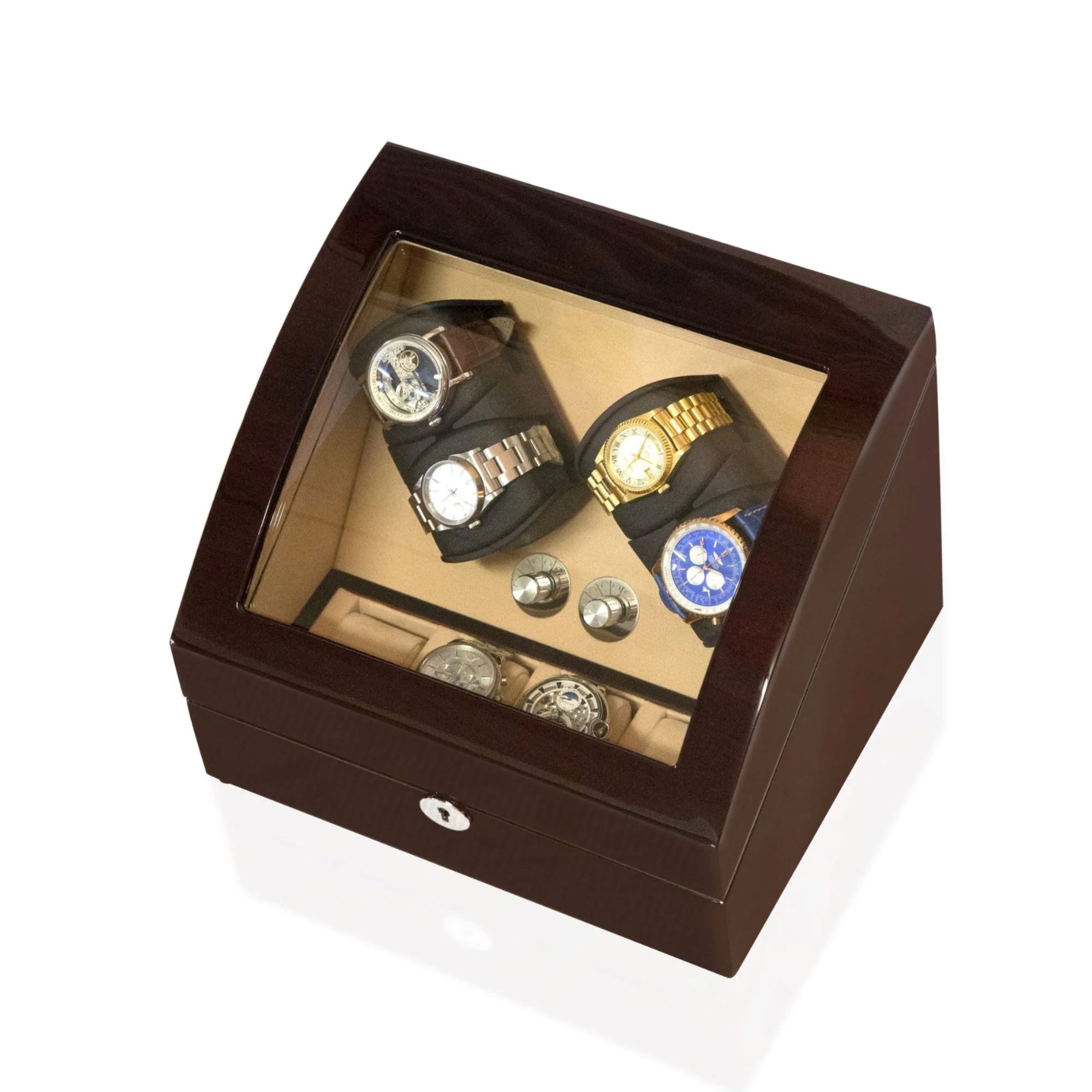 Seconds - Avoca Watch Winder Box 4 + 4 Watches in Mahogany (d) Seconds Clinks