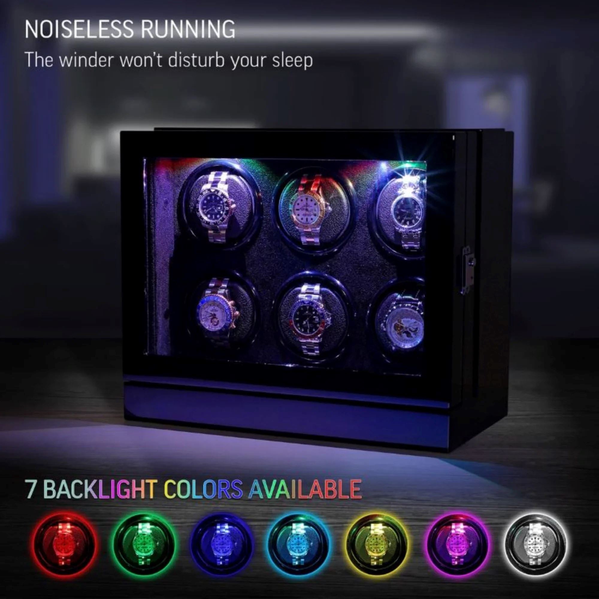 Seconds - Sydney Watch Winder Box for 6 Watches in Black (e) Seconds Clinks