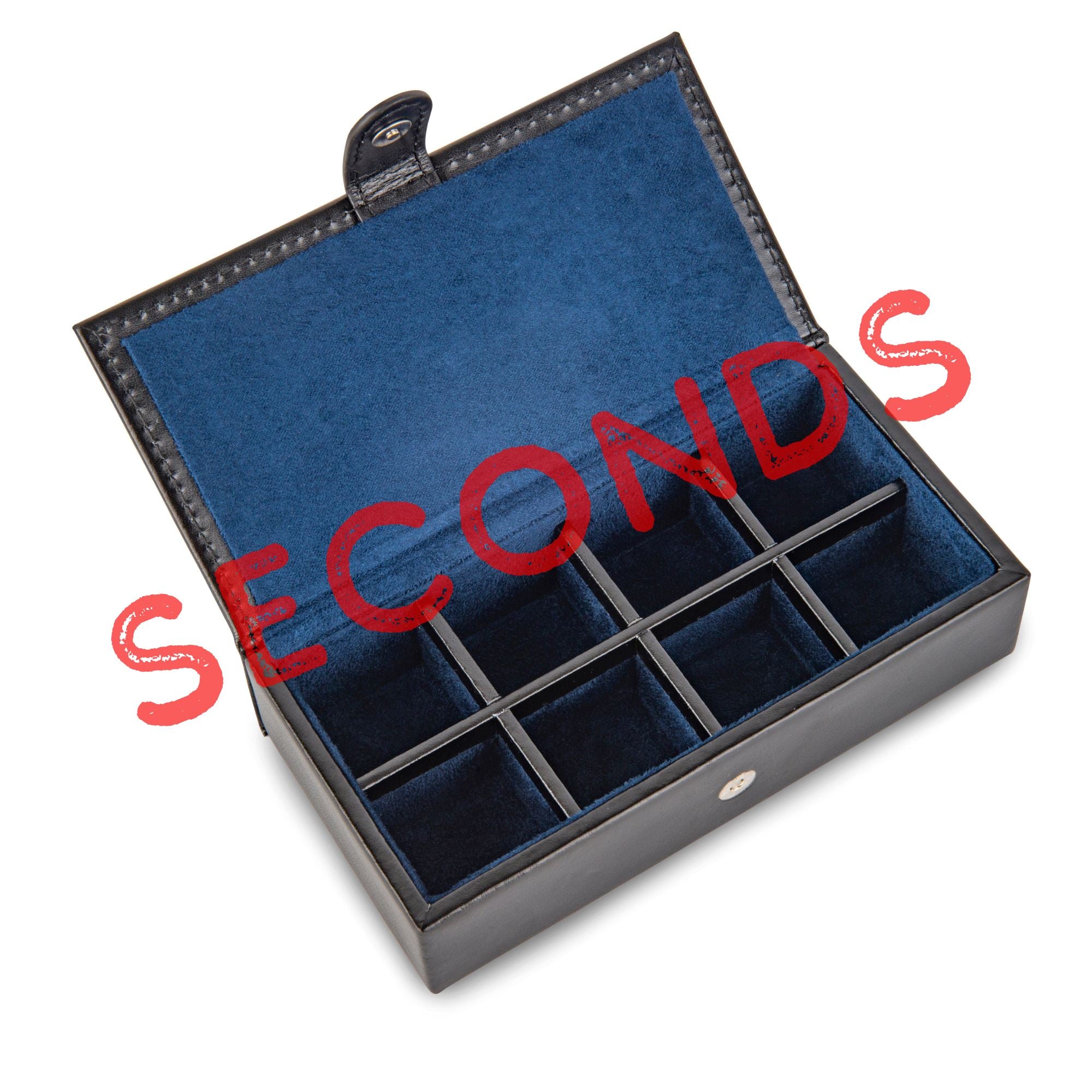 Seconds - 8 Pair Bonded Leather Black/Purple Cufflink Storage Box (B) Seconds Clinks Australia