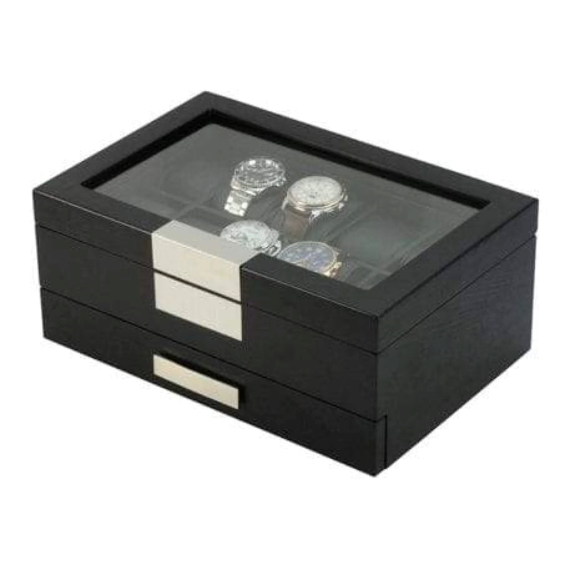 Seconds - Black Wooden Watch Box for 10 Watches with a Drawer (e) Seconds Clinks