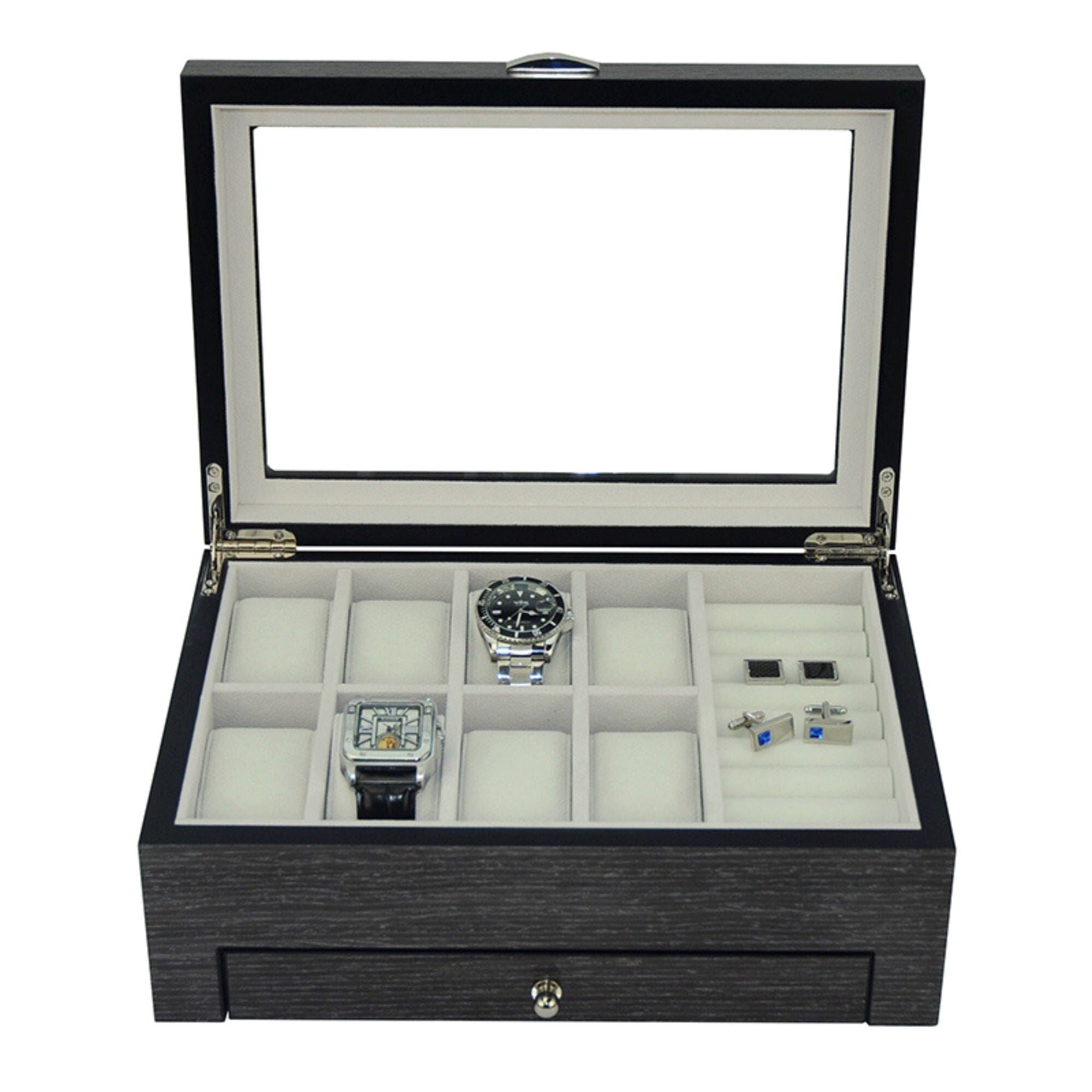 Seconds - Ginko Wooden Cufflink Watch Box with a Drawer (B) Seconds Clinks