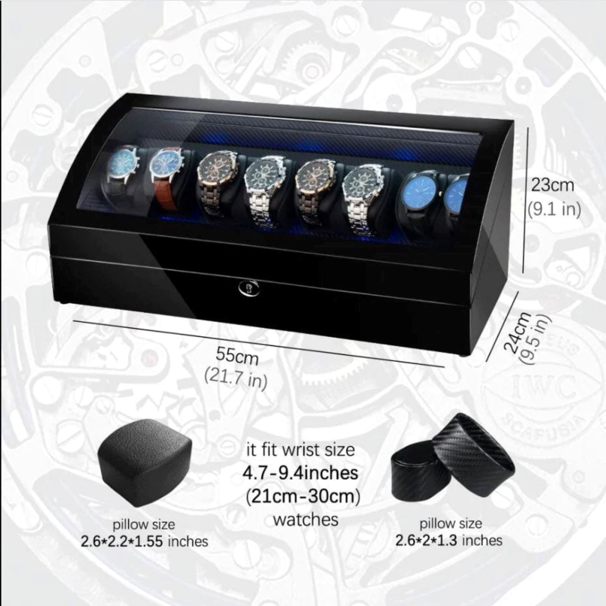 Seconds - Avoca Watch Winder Box for 8 + 8 Watches in Black (f) Seconds Clinks