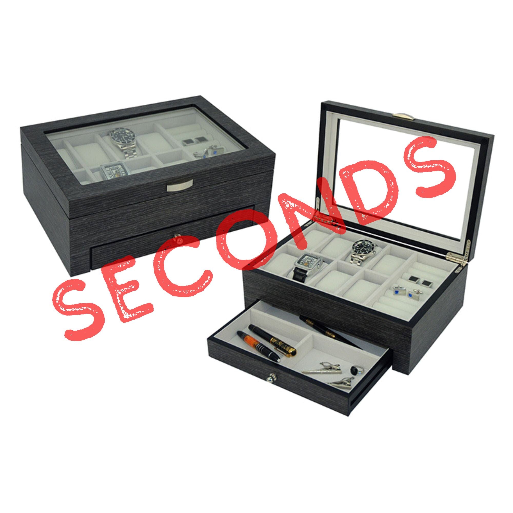 Seconds - Ginko Wooden Cufflink Watch Box with a Drawer (C) Seconds Clinks