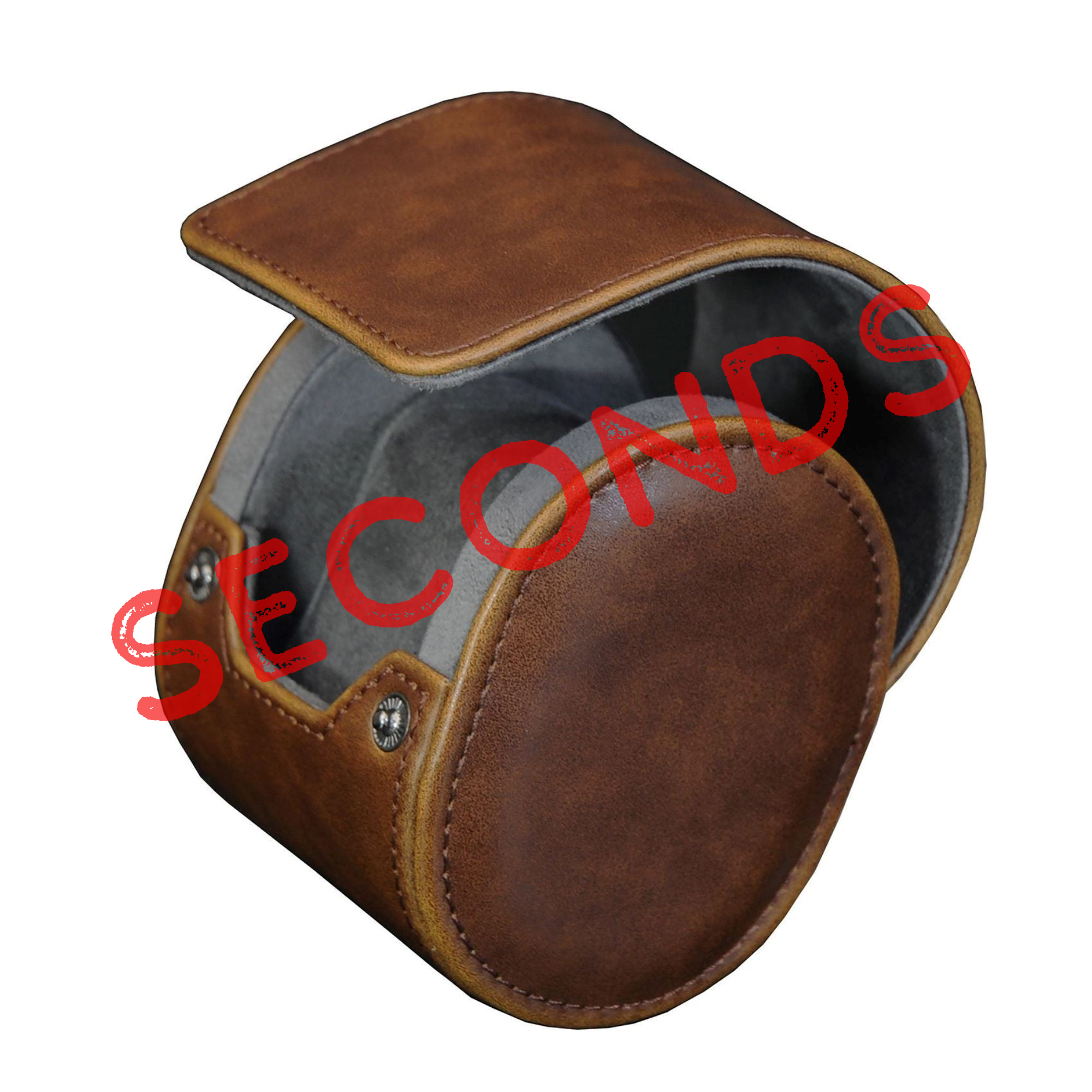 Seconds - Travel Watch Roll Case for 1 in Brown Vegan Leather (a)