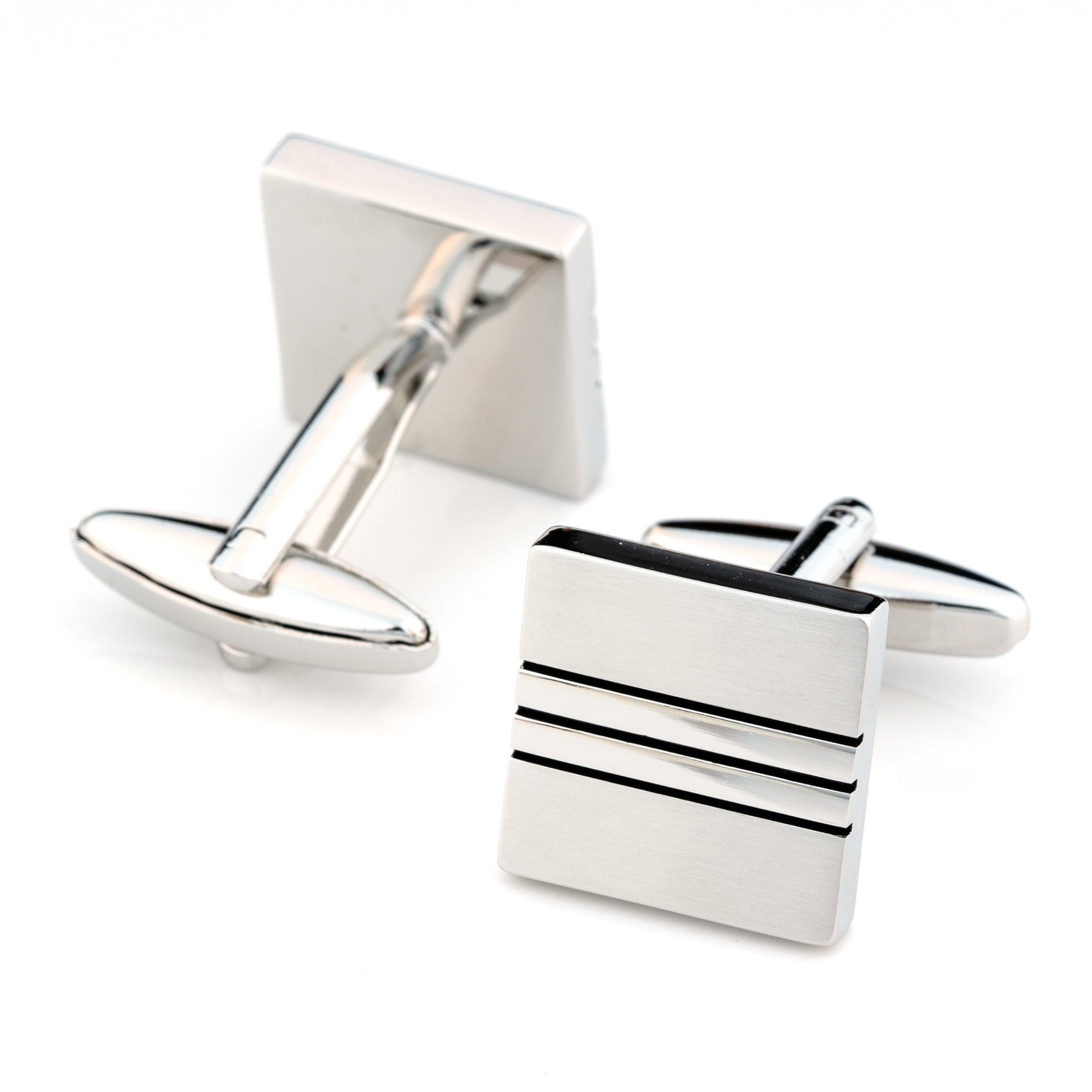 Classic Brushed Silver Black Line Cufflinks Classic & Modern Cufflinks Clinks Australia Classic Brushed Silver Black Line Cufflinks