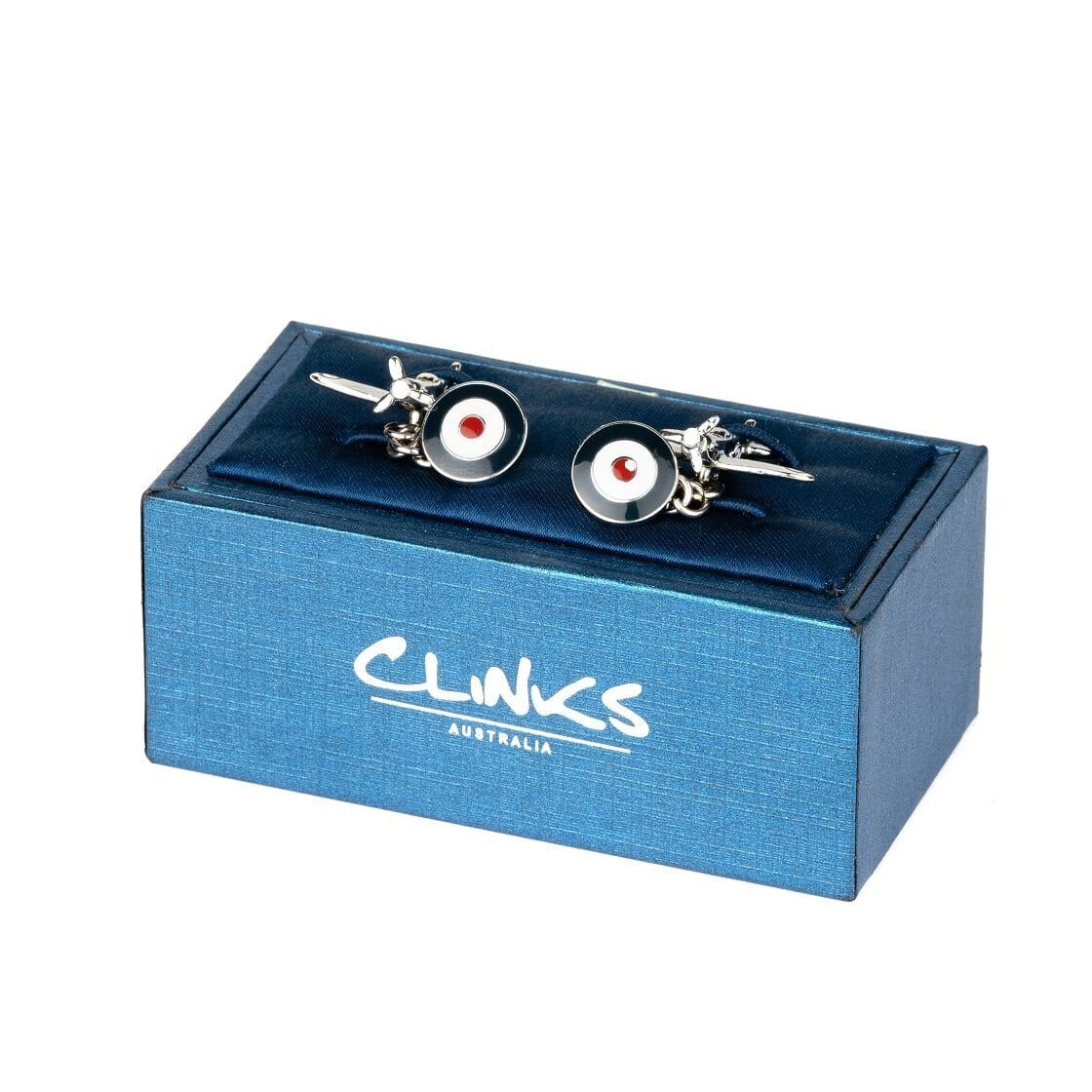 Spitfire Plane Cufflinks with Chain and Roundel Novelty Cufflinks Clinks Australia