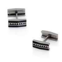 Black Gunmetal and Crystal Fold Flat Cufflinks Classic & Modern Cufflinks Clinks Australia
