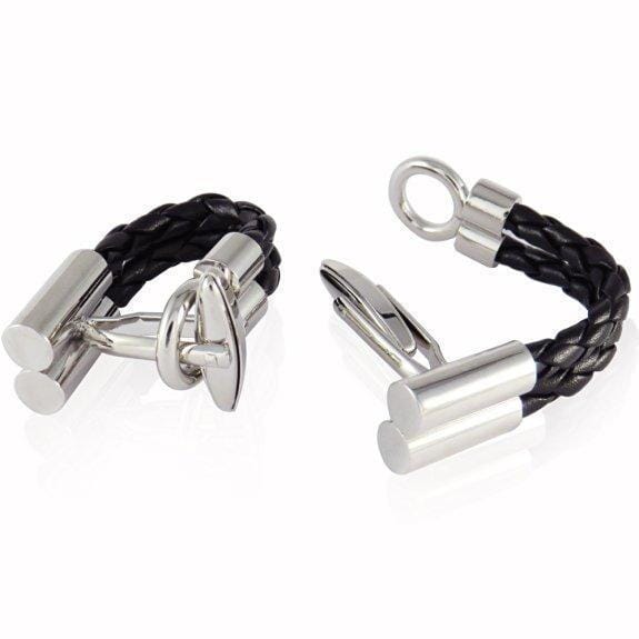 Silver Black Leather Wrap Around Cufflinks Classic & Modern Cufflinks Clinks Australia