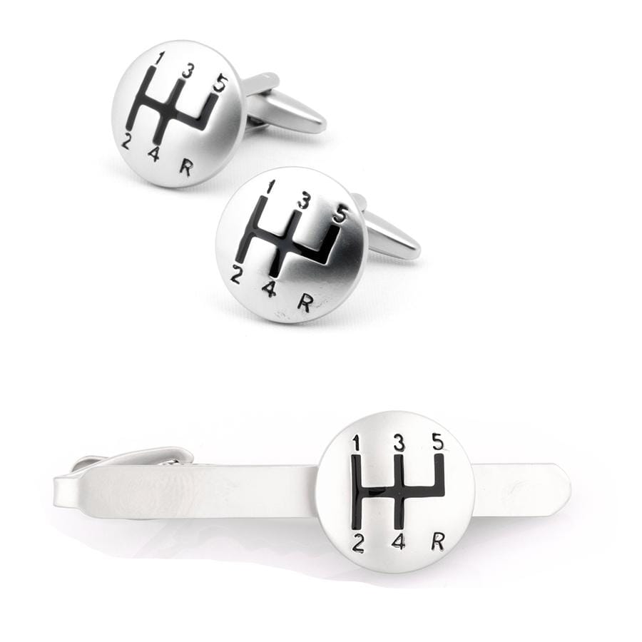 Silver Gear Shift Cufflinks & Tie Clip Set Gift Set Clinks Australia