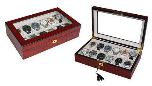 Cherry Wooden Watch Box for 12 Watches Watch Boxes Clinks