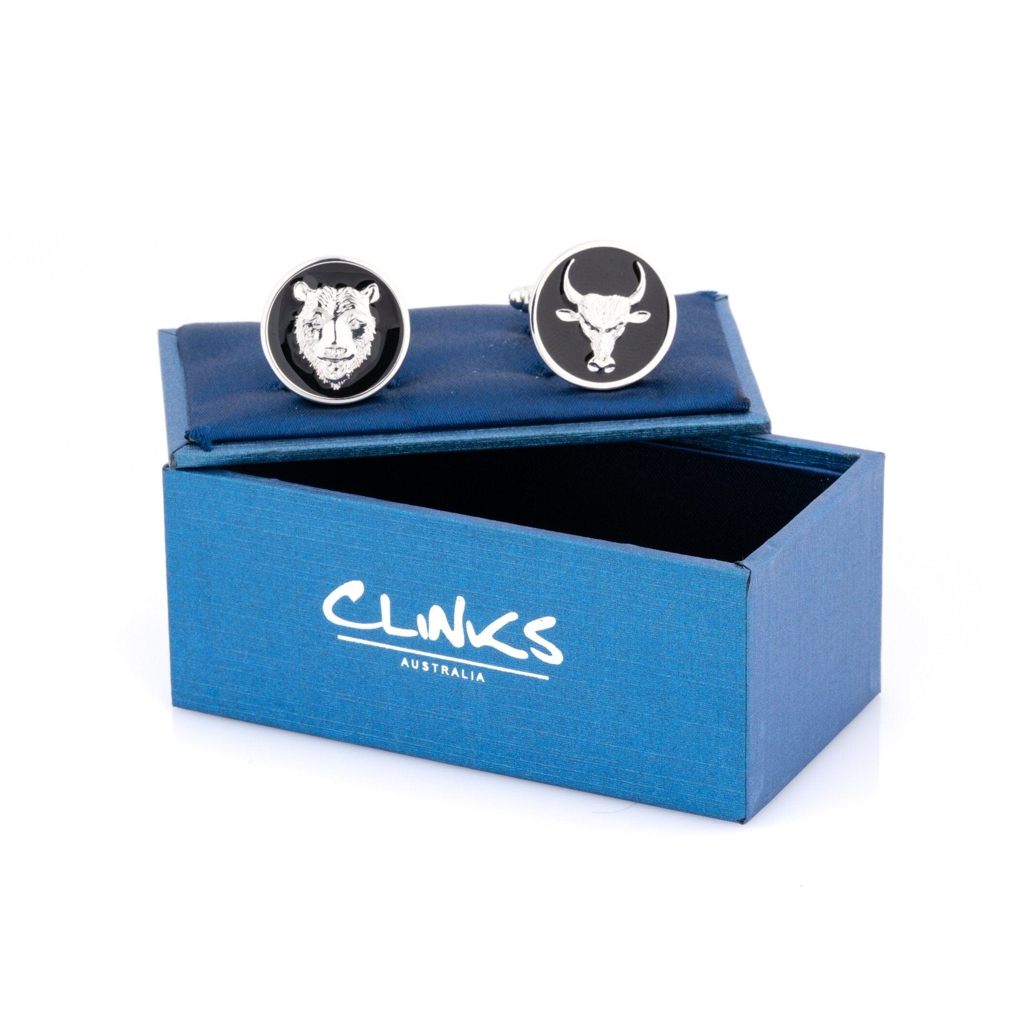 Bull & Bear Black Enamel Cufflinks Novelty Cufflinks Clinks Australia