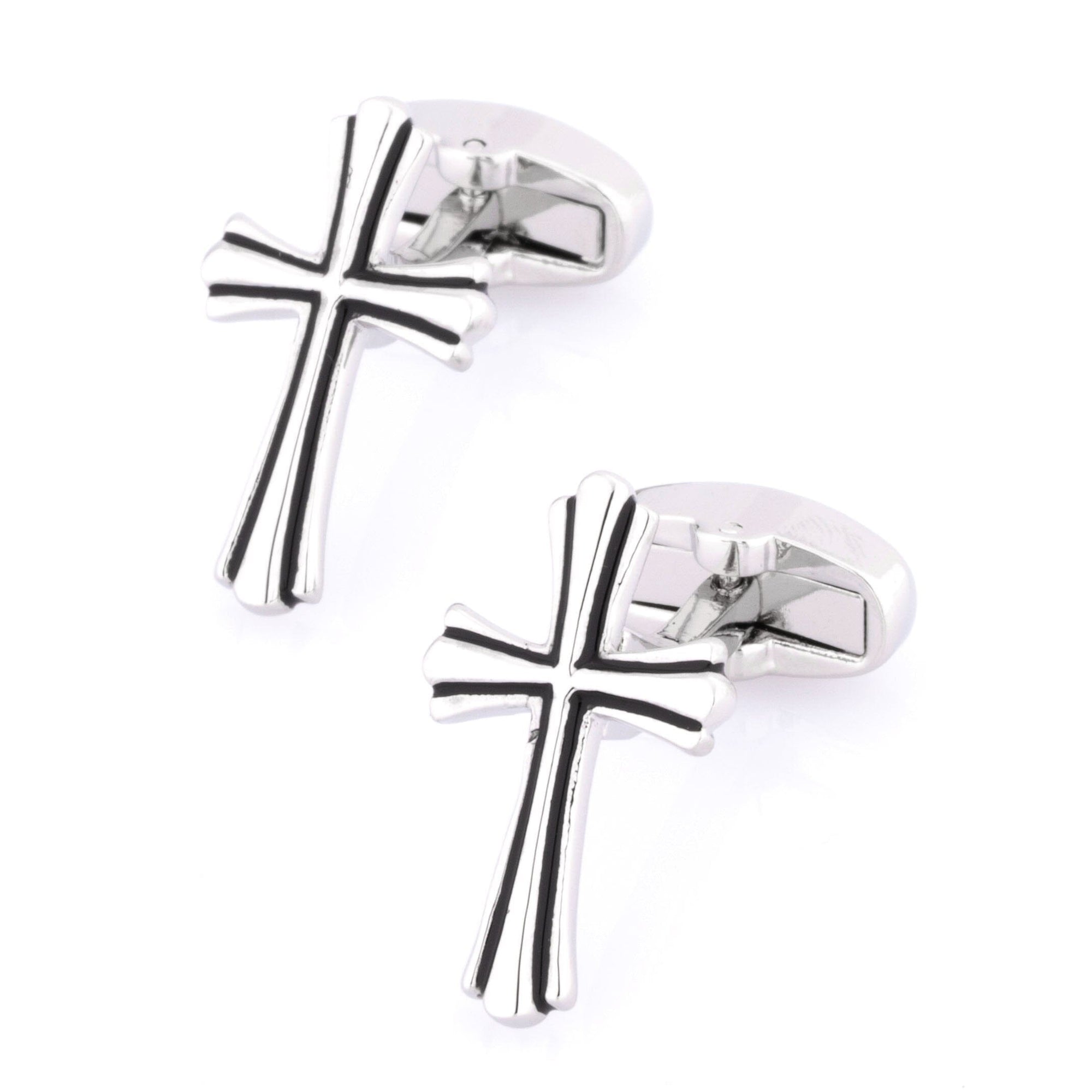 Fleurie Cross Silver & Black Enamel Cufflinks Novelty Cufflinks Clinks Australia Fleurie Cross Silver & Black Enamel Cufflinks