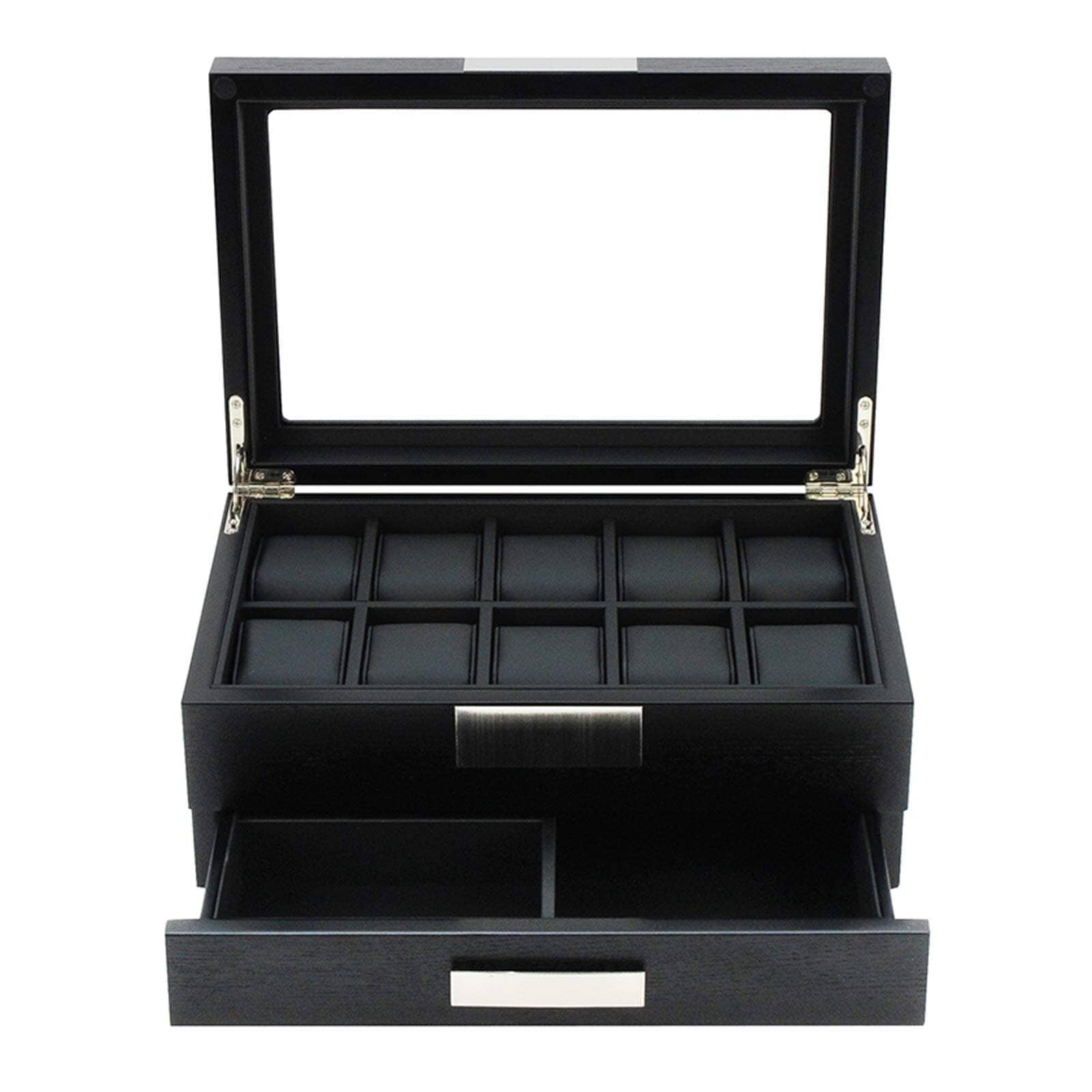 Black Wooden Watch Box for 10 Watches with a Drawer Watch Boxes Clinks