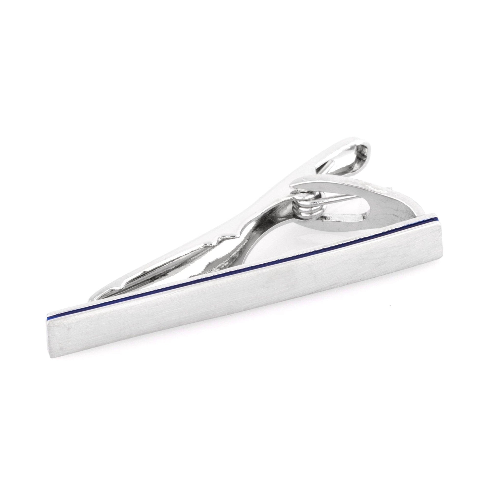 Brushed Silver with Dark Blue Edge Small Tie Clip Tie Clips Clinks Australia Brushed Silver with Dark Blue Edge Small Tie Clip