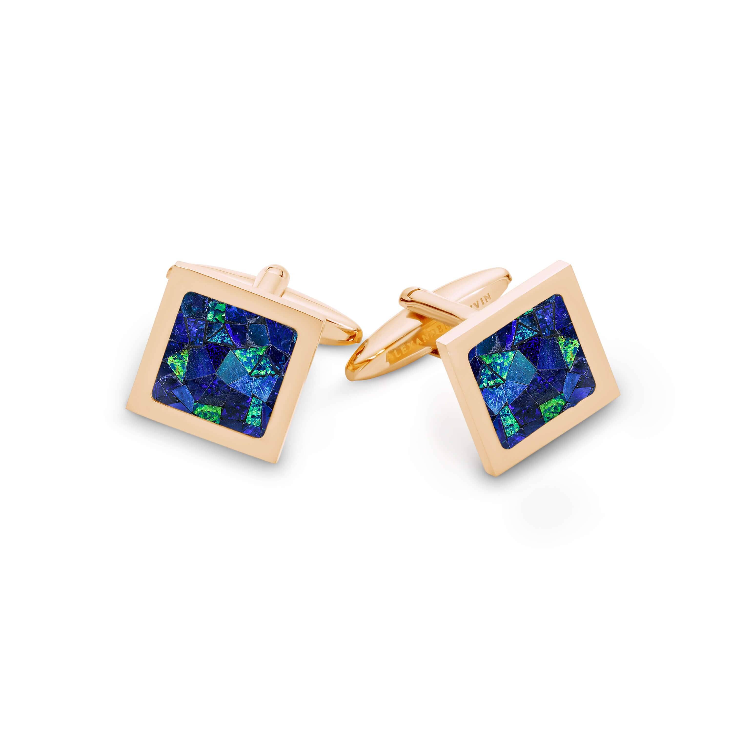 Australian Square Opal Cufflinks (Blue with Rose Gold) Classic & Modern Cufflinks Clinks Australia Default