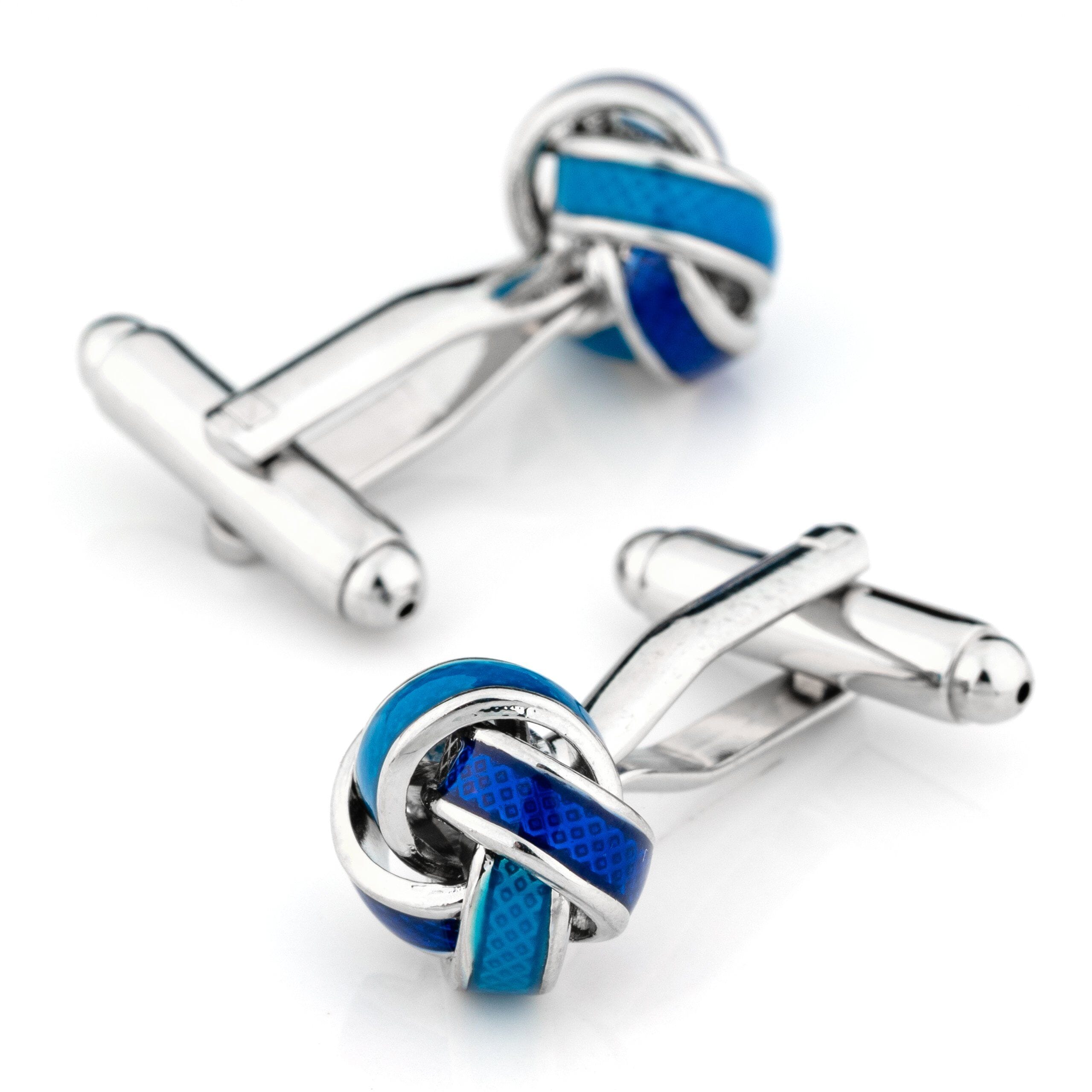 Silver Aqua and Blue Knot Cufflinks Classic & Modern Cufflinks Clinks Australia