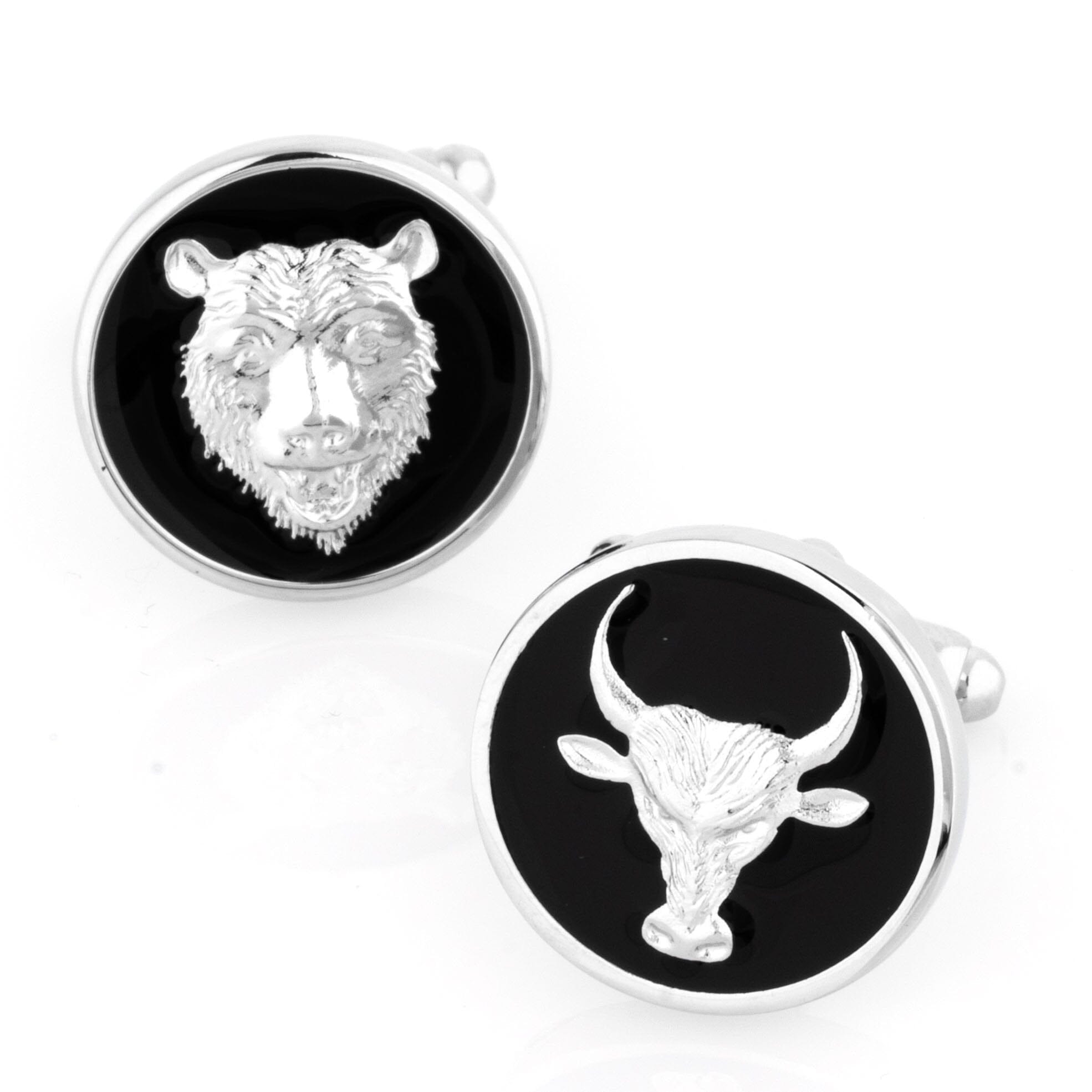 Bull & Bear Black Enamel Cufflinks Novelty Cufflinks Clinks Australia