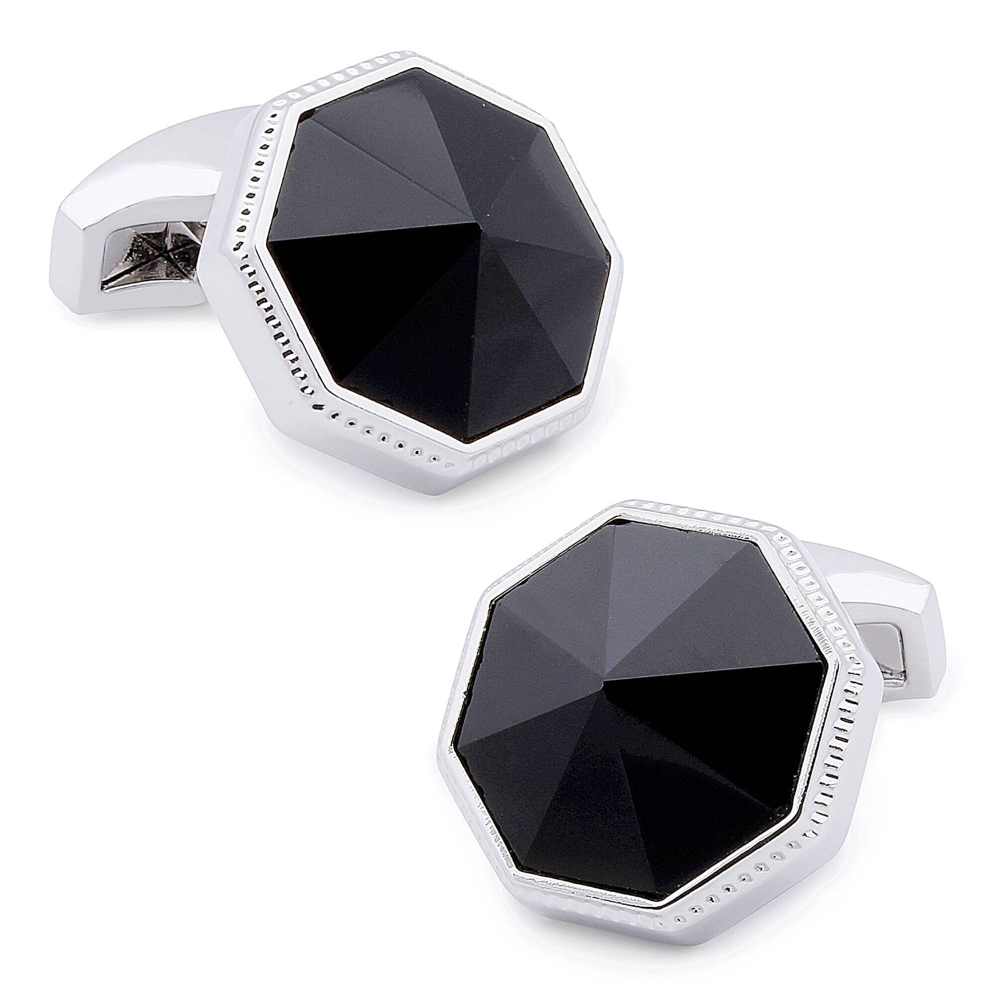 Faceted Black Onyx in Silver Cufflinks Classic & Modern Cufflinks Clinks Australia