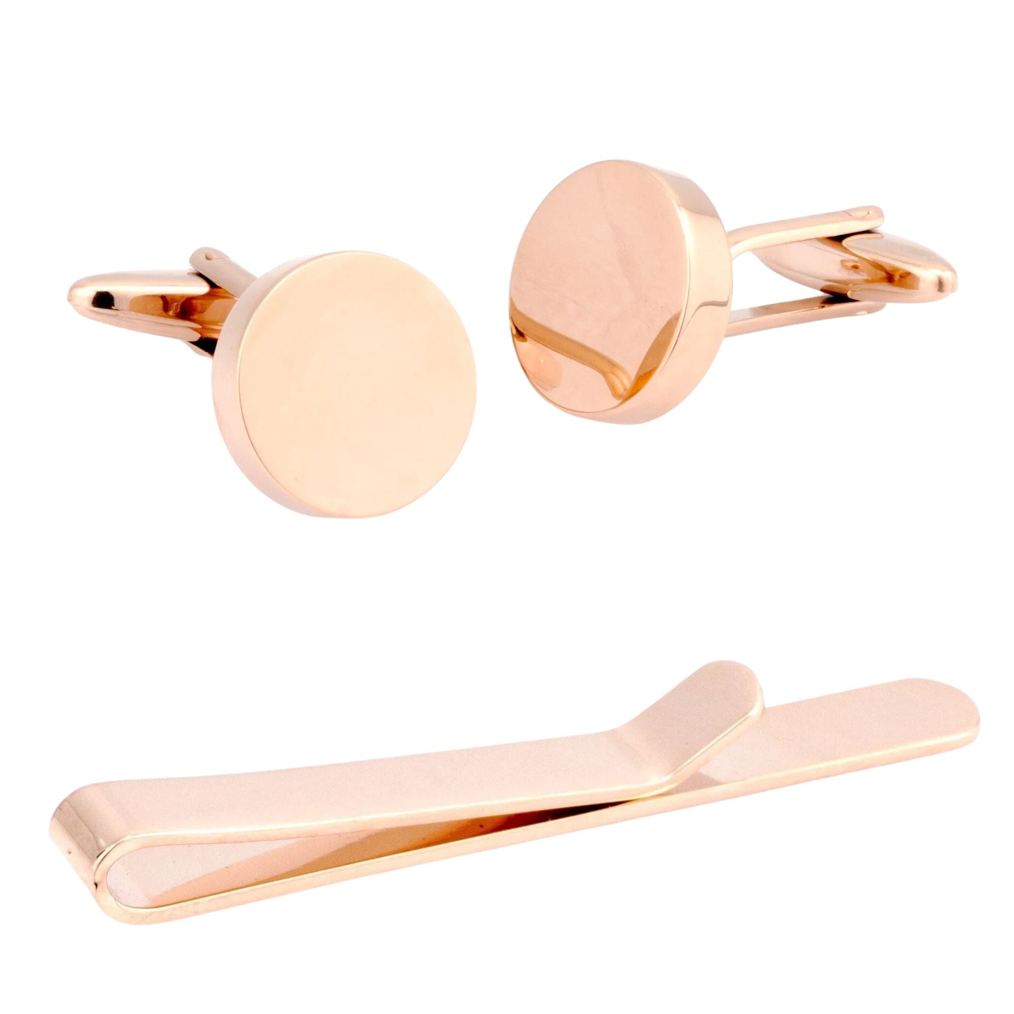 Round Rose Gold Cufflinks & Tie Bar Set Gift Set Clinks Australia Default