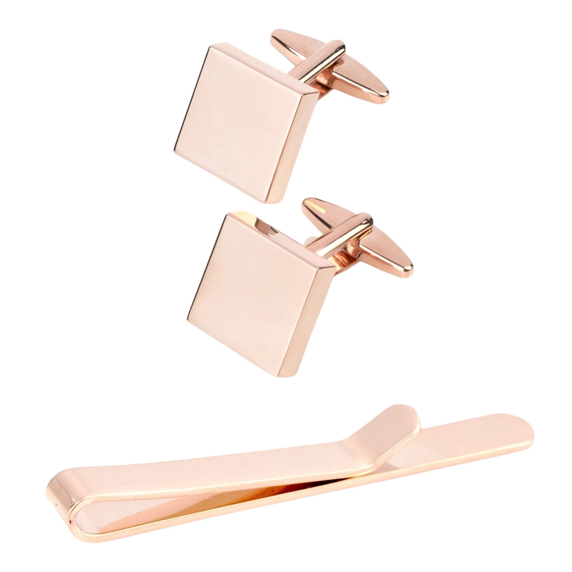Square Rose Gold Cufflinks & Tie Bar Set Gift Set Clinks Australia Default