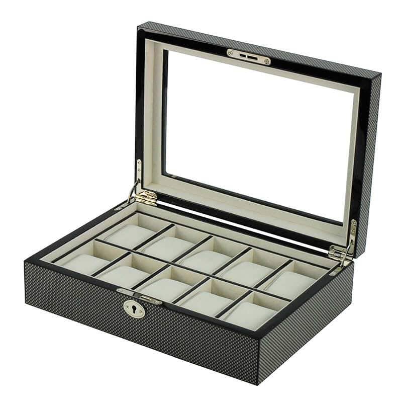 Carbon Fibre Wooden Watch Box for 10 Watches Watch Boxes Clinks