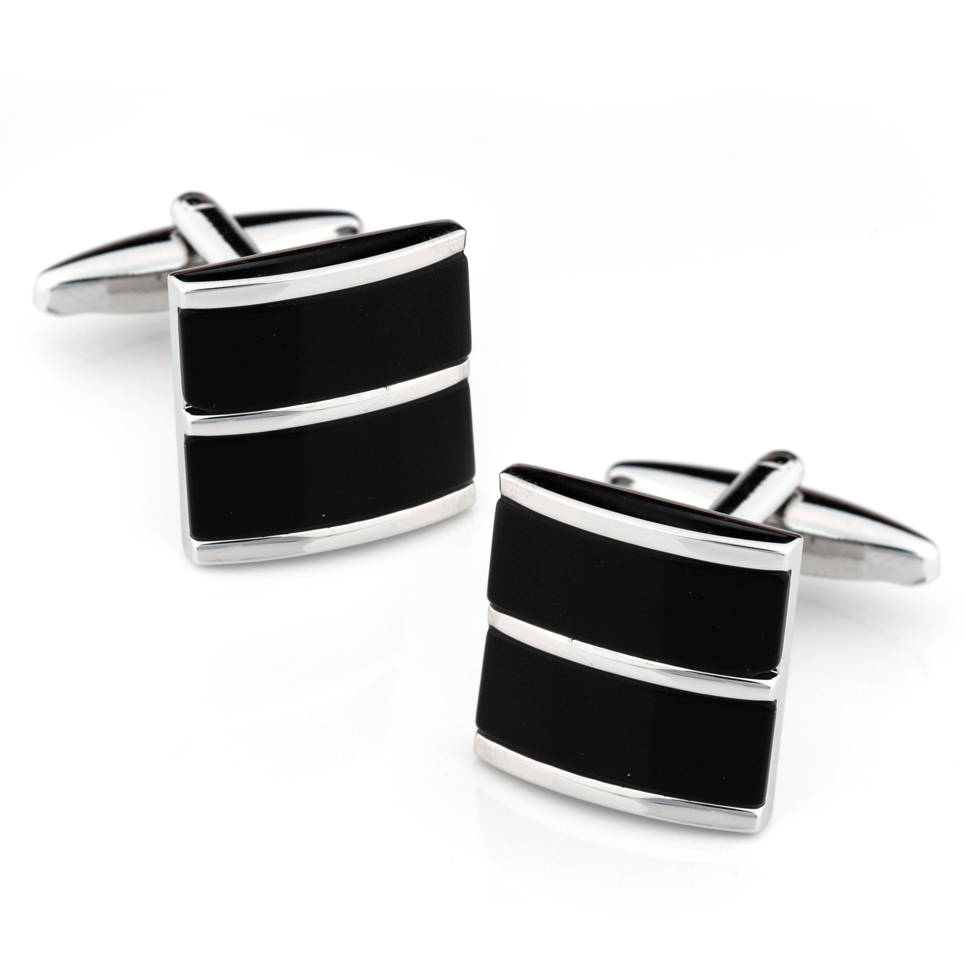 Dual Black Ice Cateye Silver Cufflinks Classic & Modern Cufflinks Clinks Australia Dual Black Ice Cateye Silver Cufflinks