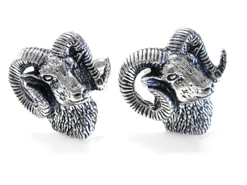 Ram's Head Cufflinks in Antiqued Silver Novelty Cufflinks Clinks Australia Default