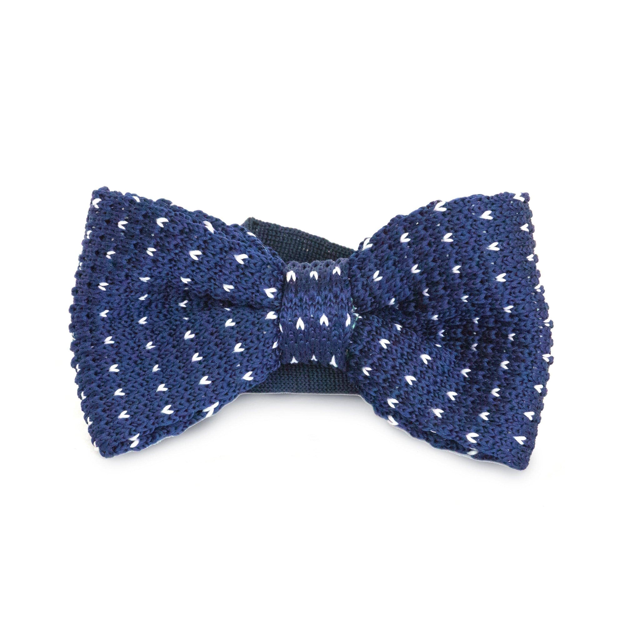 Dark Blue/White Dot Kids Knit Bowtie Bow Ties Clinks Australia Dark Blue/White Dot Kids Knit Bowtie