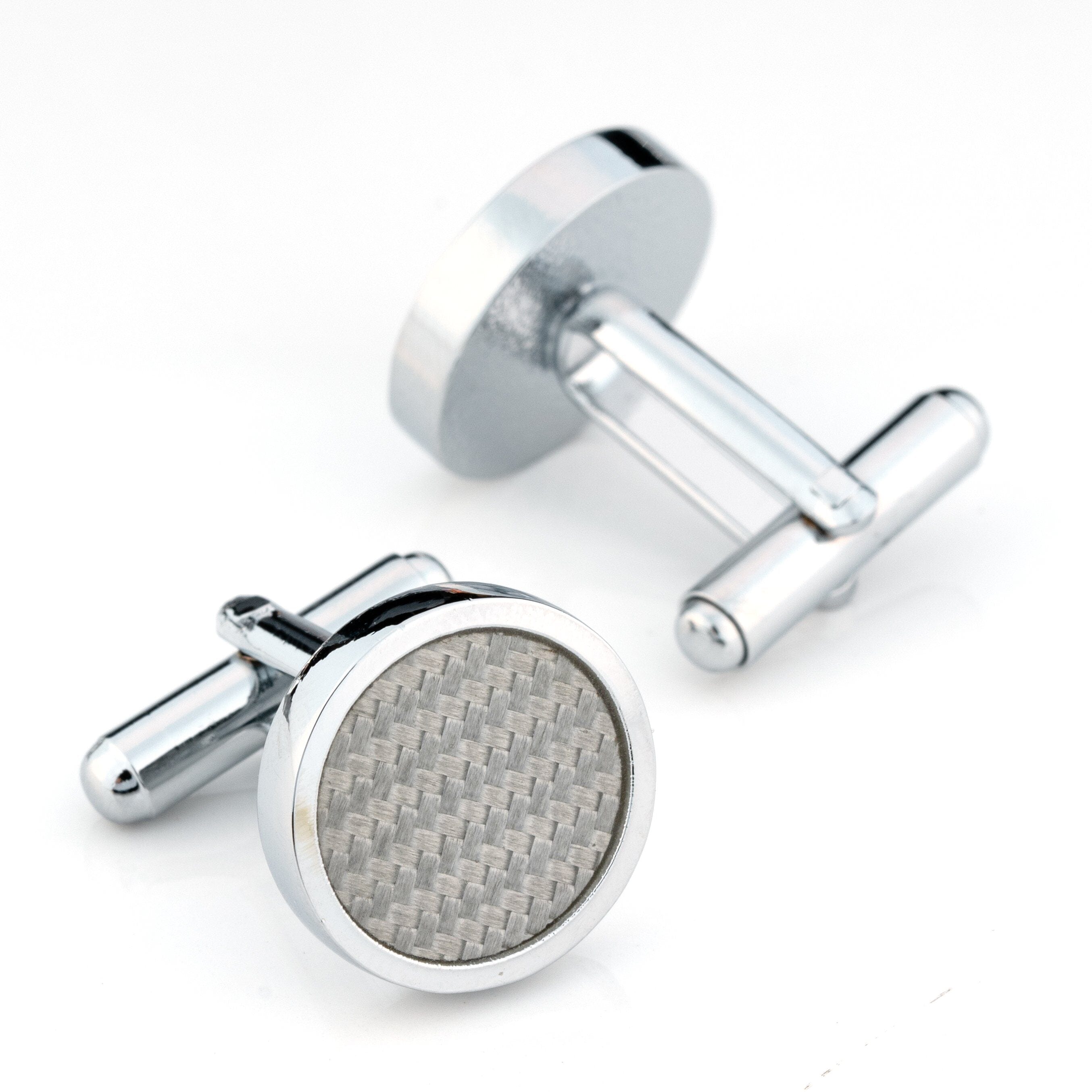 Round Silver Carbon Fibre Cufflinks Classic & Modern Cufflinks Clinks Australia Round Silver Carbon Fibre Cufflinks
