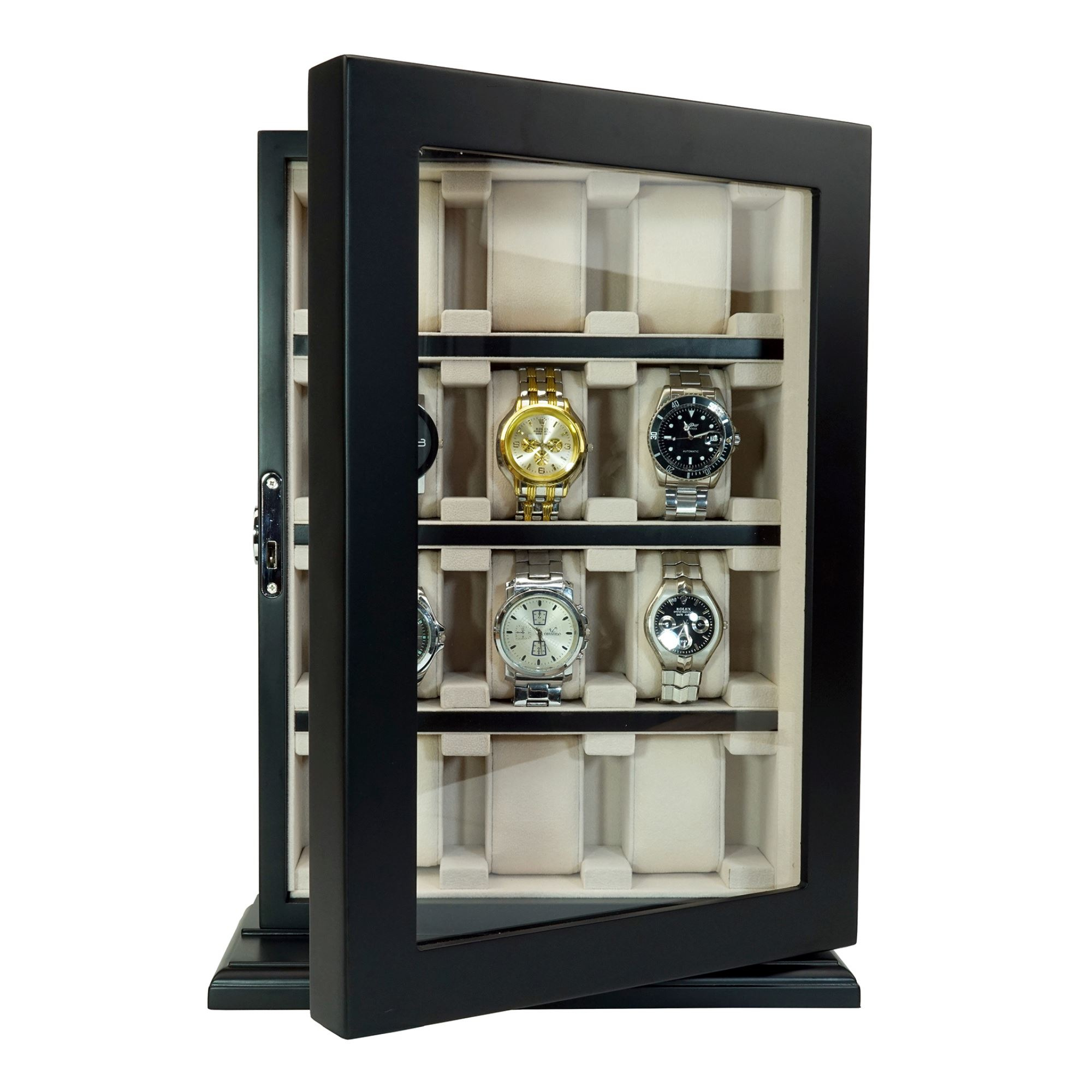 Seconds - 12 Slots Black Wooden Watch Cabinet
