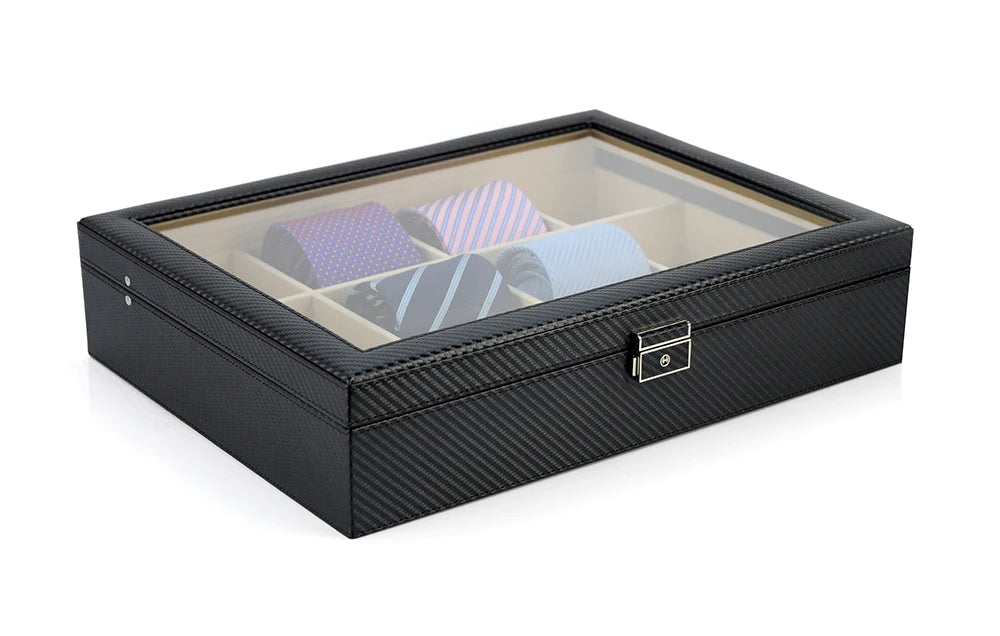 Carbon Fibre Leather Tie Box for 12