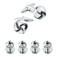 Shiny Silver Twist Knot Cufflinks and Stud Set