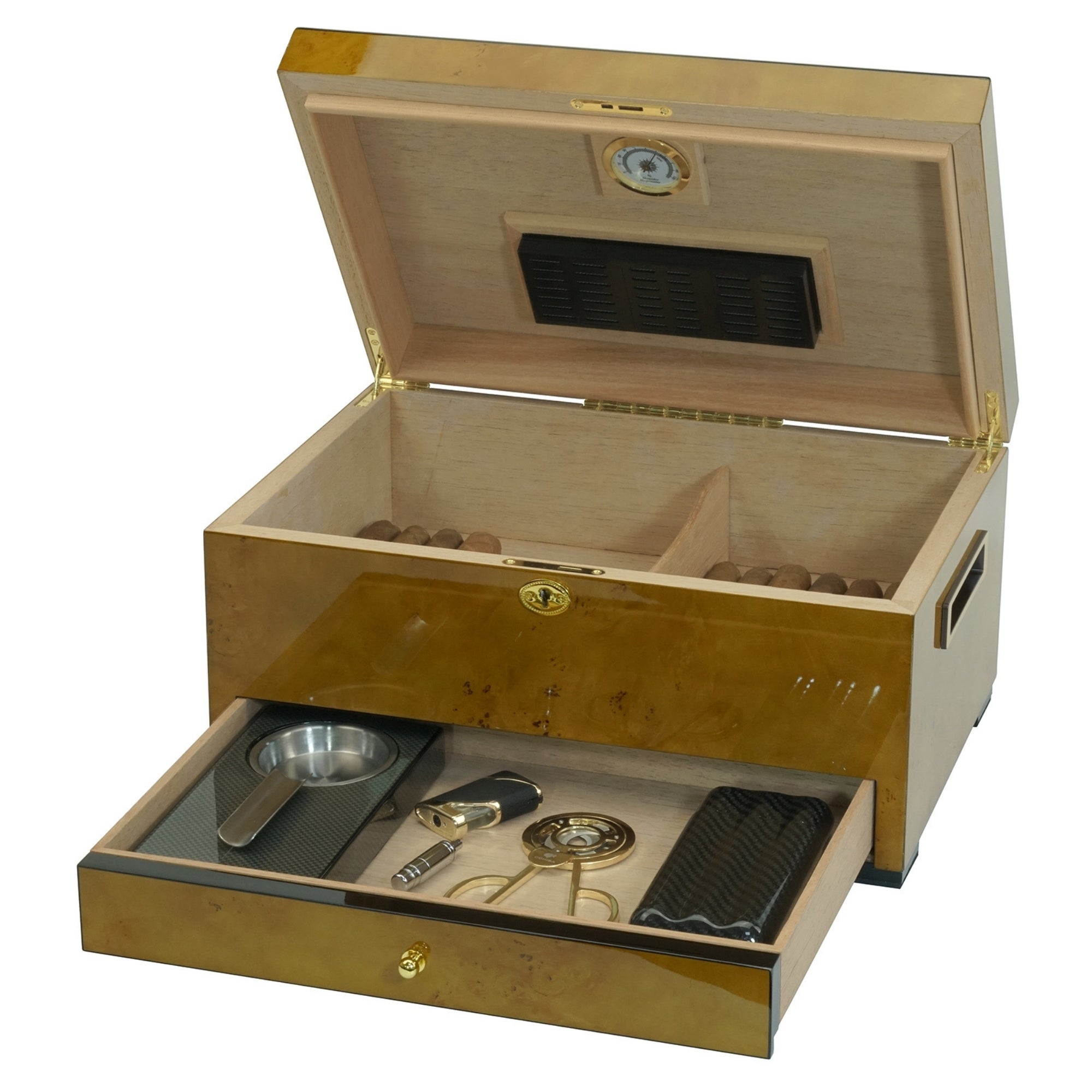 Seconds - 100 CT World Map Burl Cigar Humidor Spanish Cedar Box for Cigars