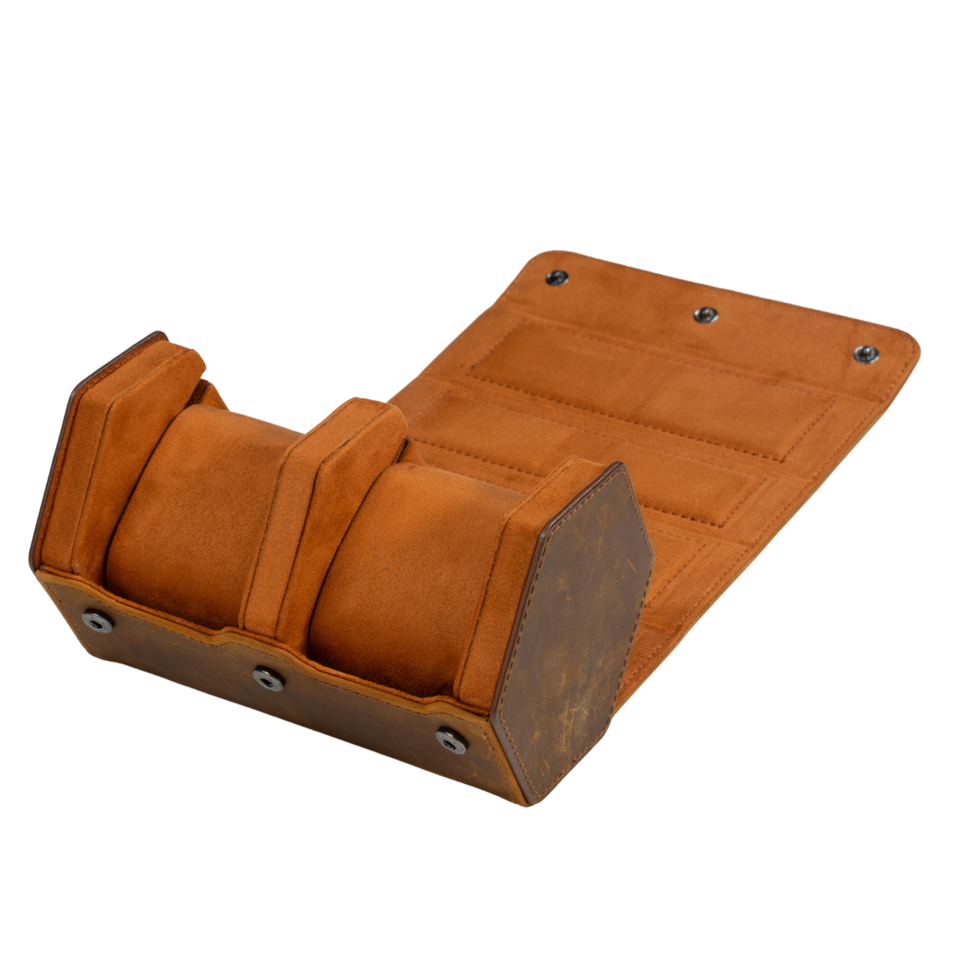 Seconds - Hex Leather Watch Roll 2 Slots in Saddle Leather/Brown