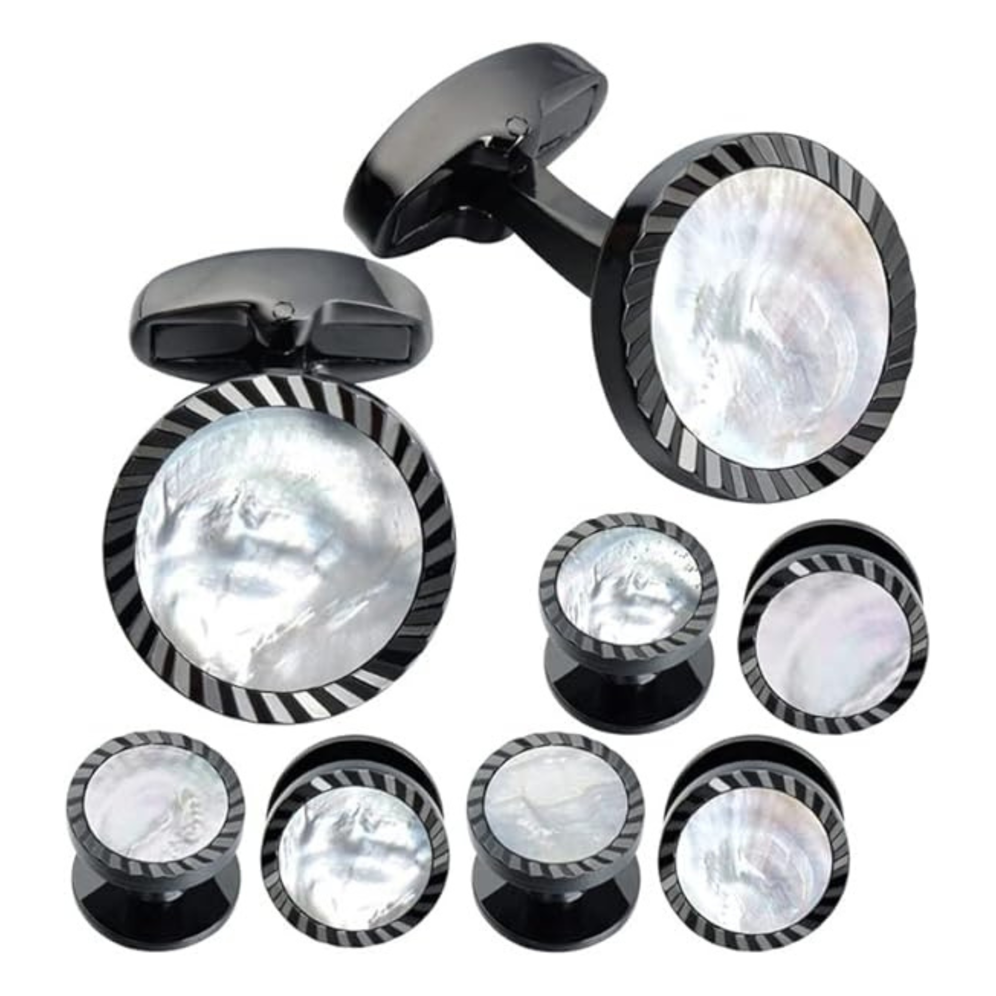 Black and White Shell Cufflinks and Stud Set