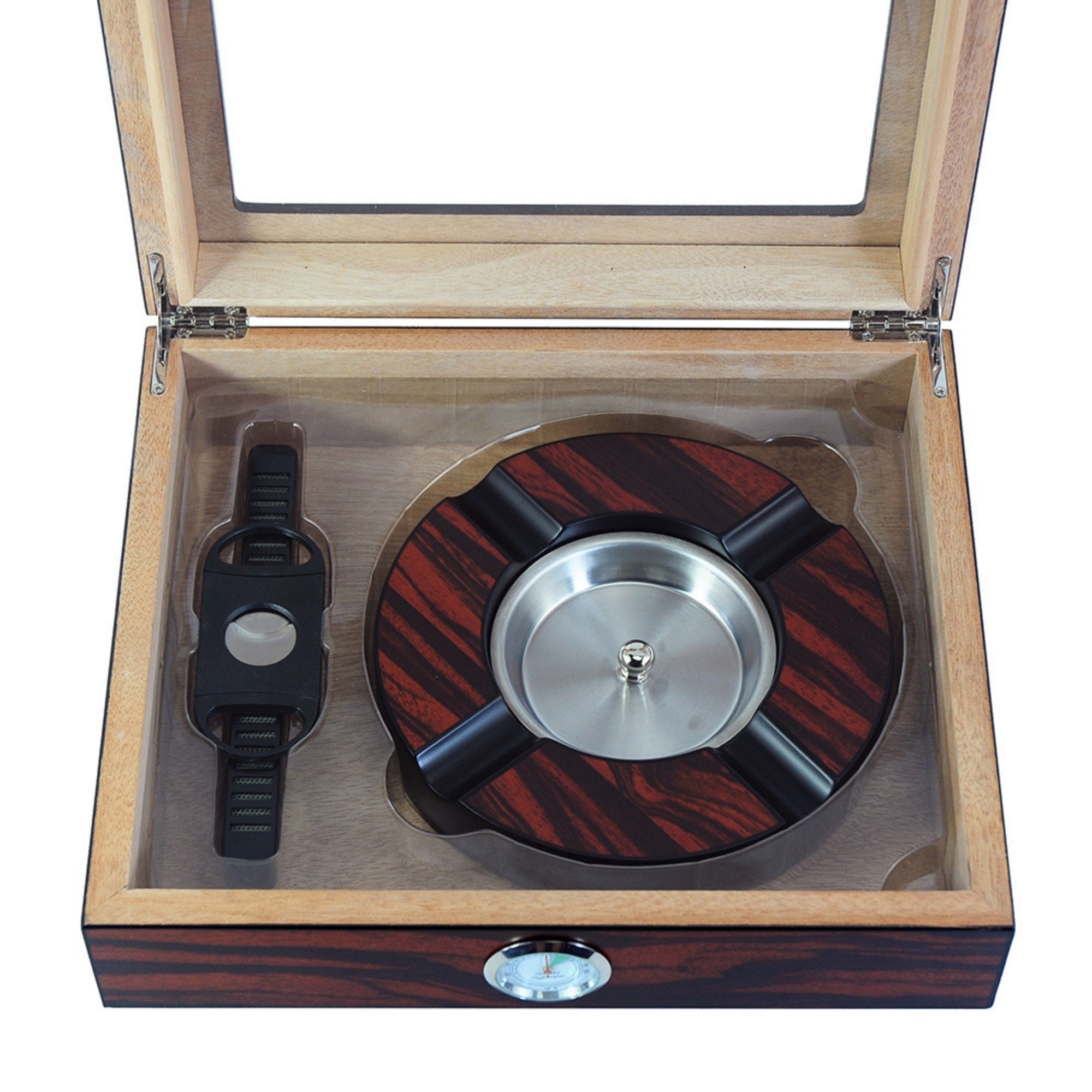 20 CT Ebony Wooden Cigar Humidor and Ashtray Set