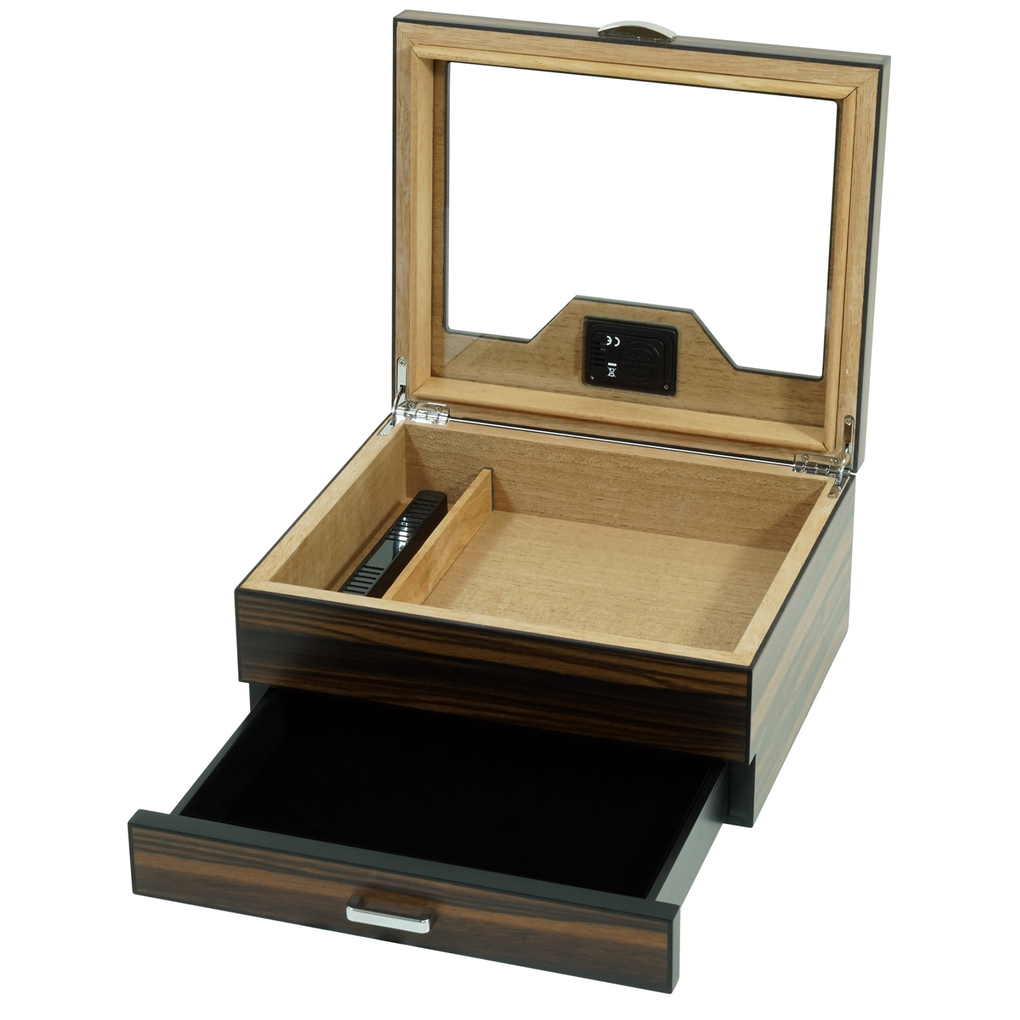 20 CT Ebony Wooden Cigar Humidor Box with Drawer for Cigars