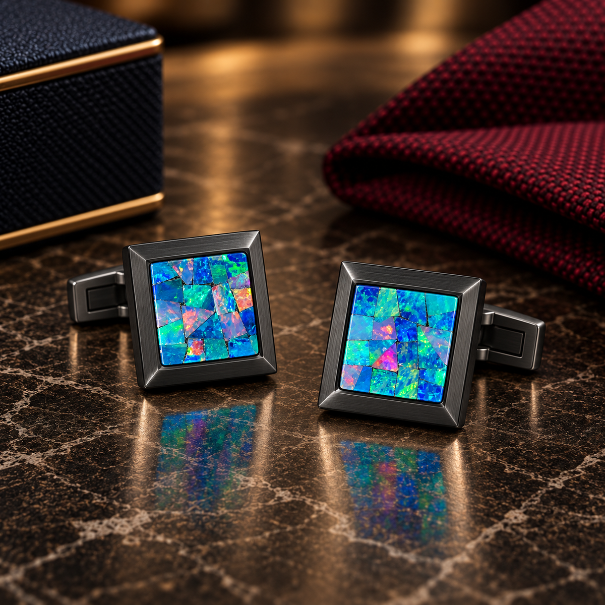 Opal Brushed Black Square Cufflinks