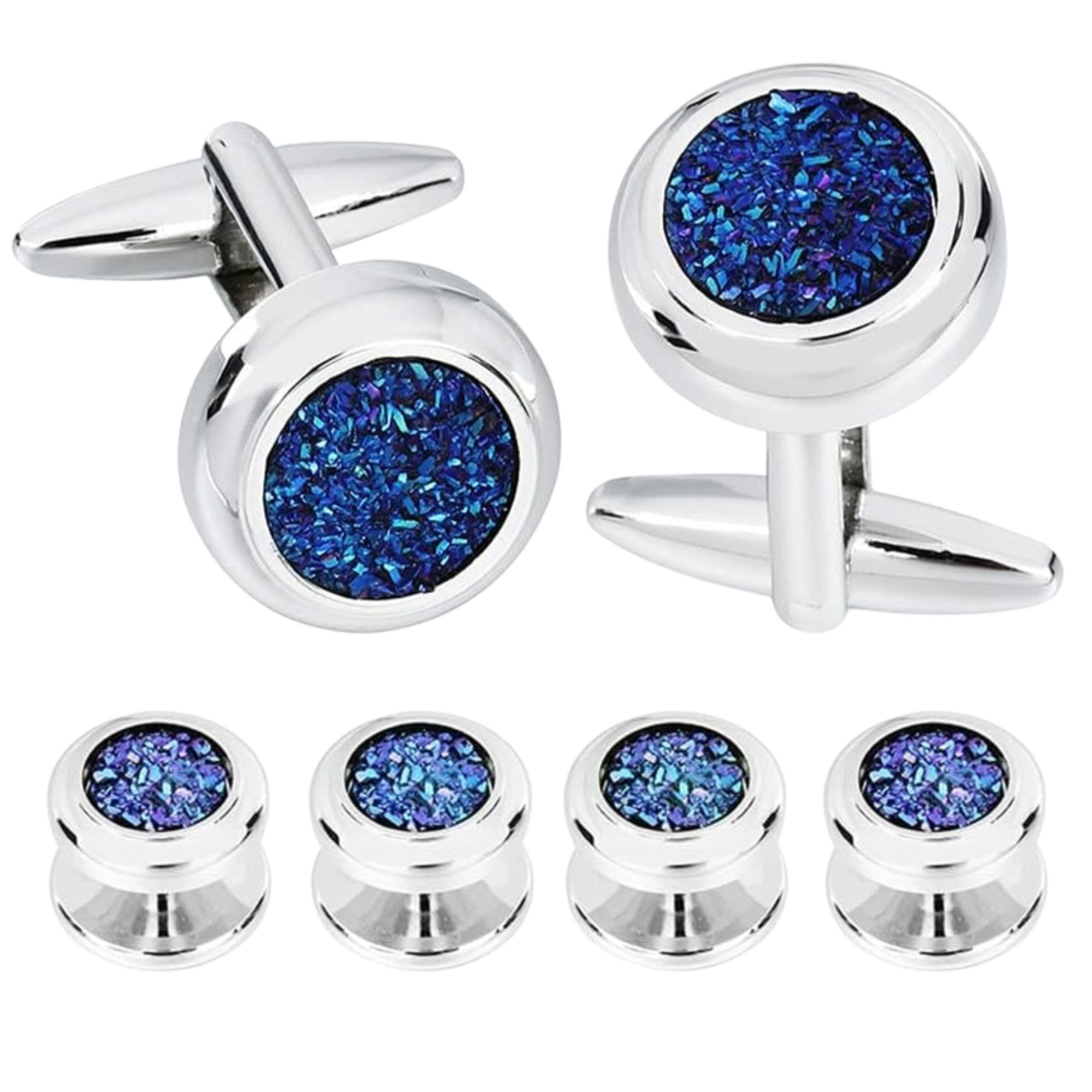 Sparkling Blue in Silver Cufflinks and Stud Set