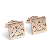 Crossed Arrows with Love Heart, Initials and Date Engraved Cufflinks