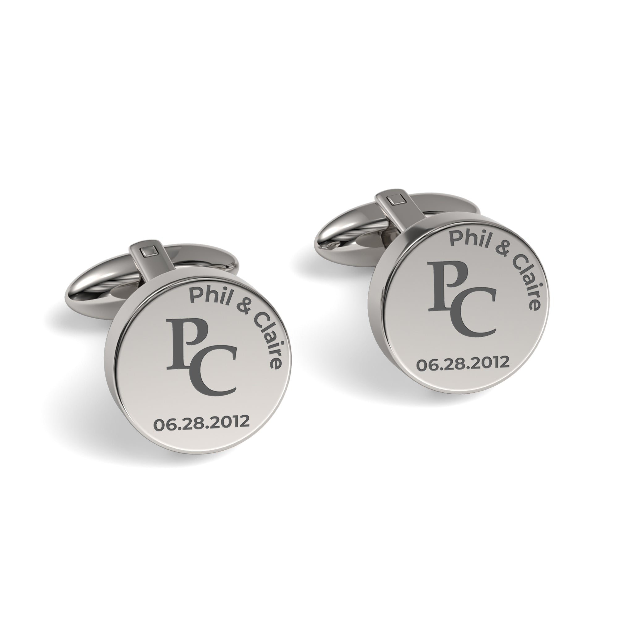 Couples Initials and Date Engraved Round Cufflinks