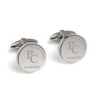 Couples Initials and Date Engraved Round Cufflinks