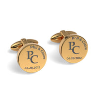 Couples Initials and Date Engraved Round Cufflinks