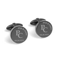 Couples Initials and Date Engraved Round Cufflinks