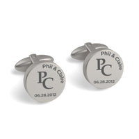 Couples Initials and Date Engraved Round Cufflinks