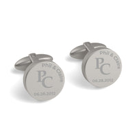 Couples Initials and Date Engraved Round Cufflinks