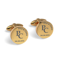 Couples Initials and Date Engraved Round Cufflinks