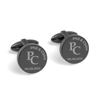 Couples Initials and Date Engraved Round Cufflinks