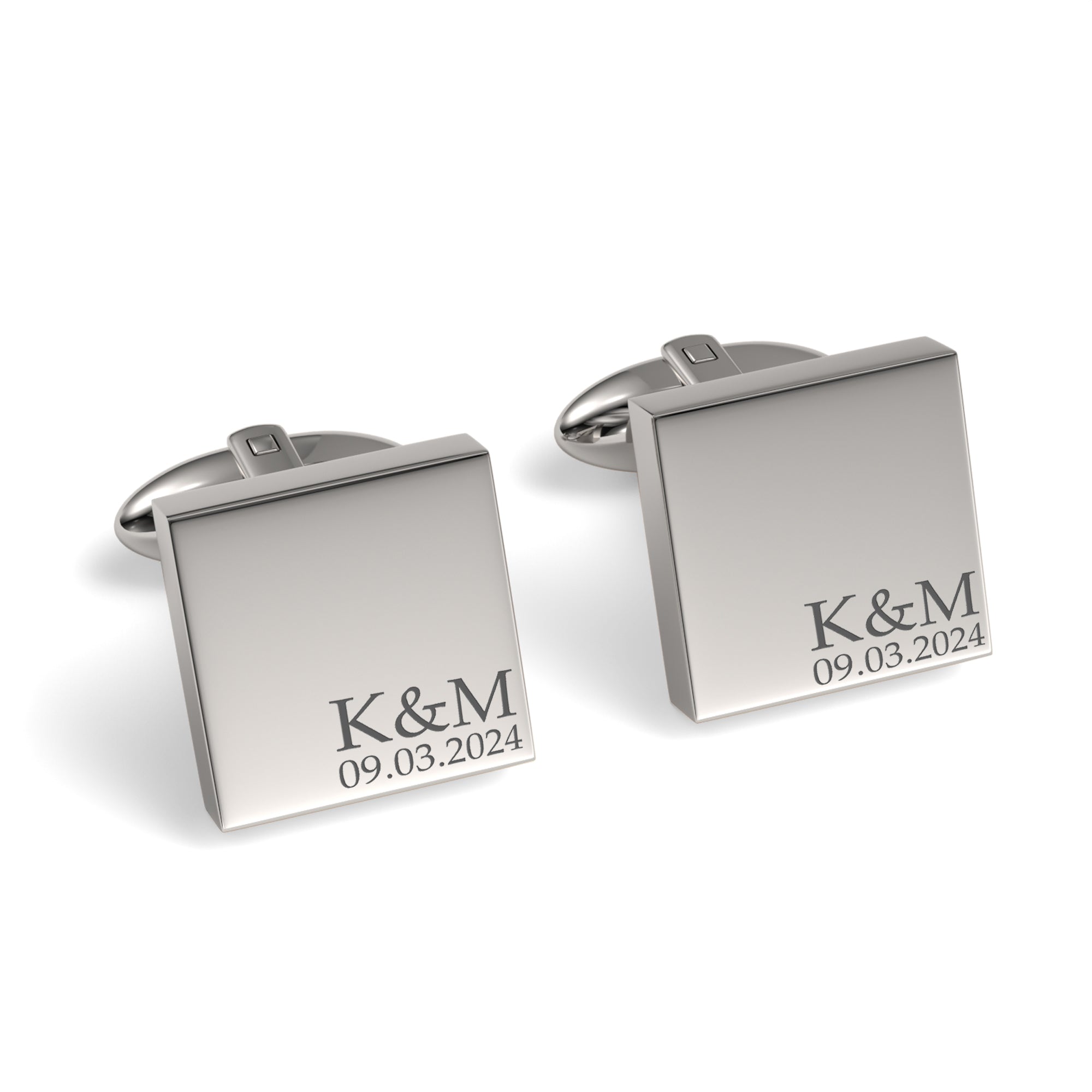 Couples Initials and Date Engraved Square Cufflinks